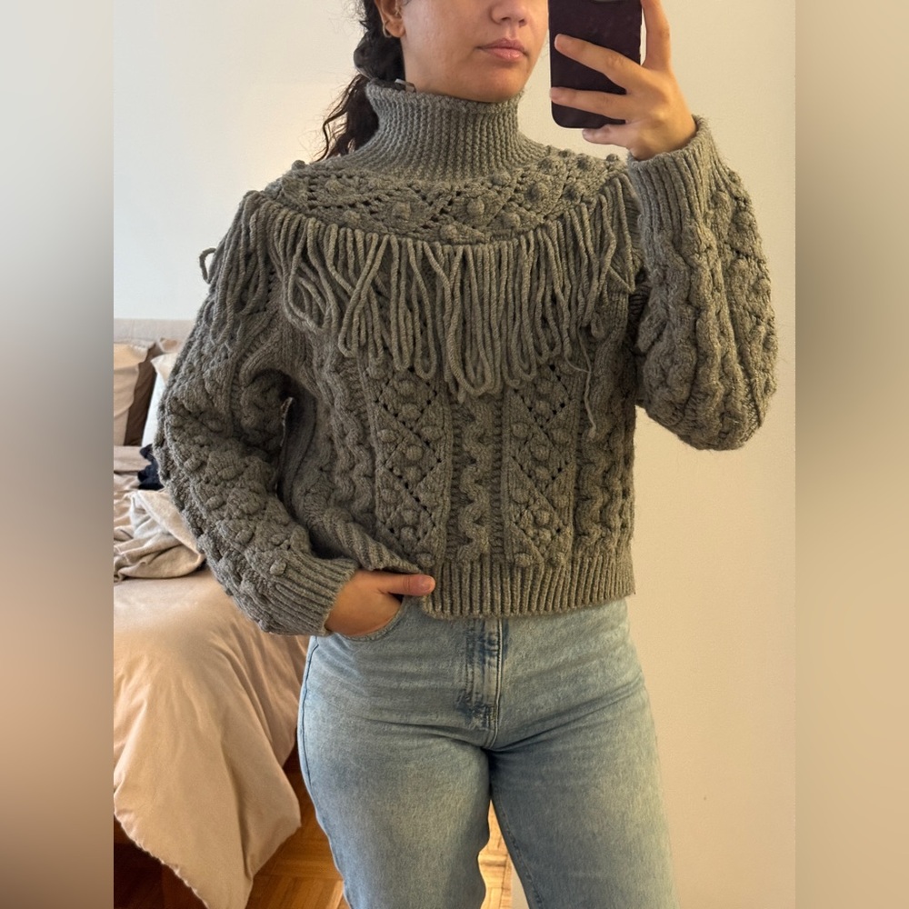 Zara Olive Cable Knit Turtleneck Sweater